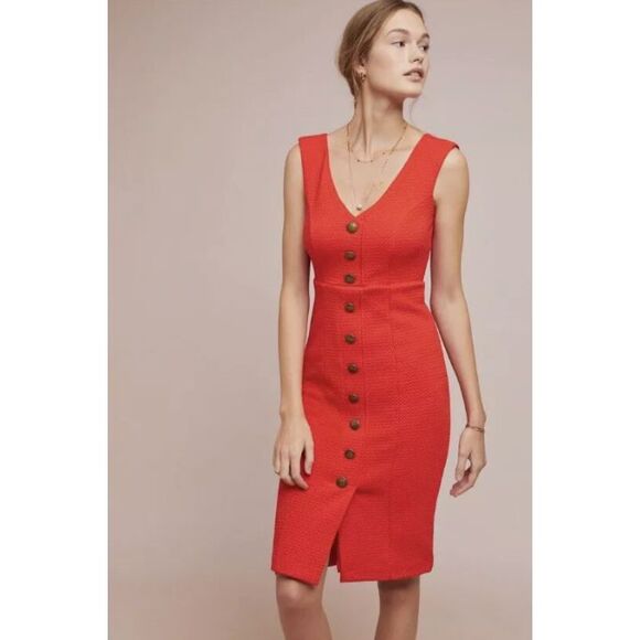 Anthropologie Dresses & Skirts - Maeve Anthropologie Red Quilted Sleeveless Button Down Sheath Dress, Size S,